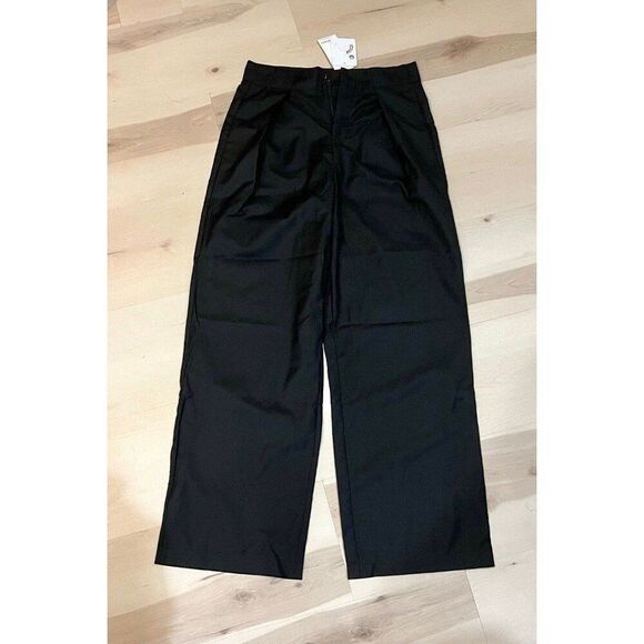 Commense NWT Black Minimalist Office Fall Chic Middle Waist Pleated Tapered Pant - Picture 3 of 12